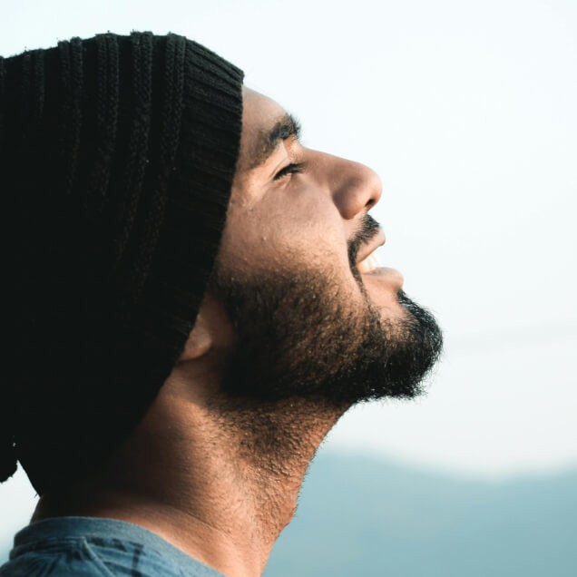 Man breathing deeply