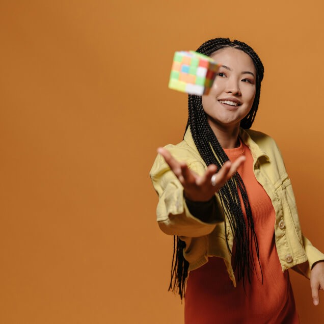 Woman smiling with puzzle piece
